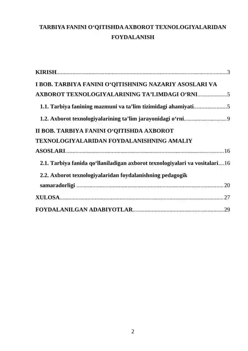 TARBIYA FANINI O‘QITISHDA AXBOROT TEXNOLOGIYALARIDAN FOYDALANISH 2