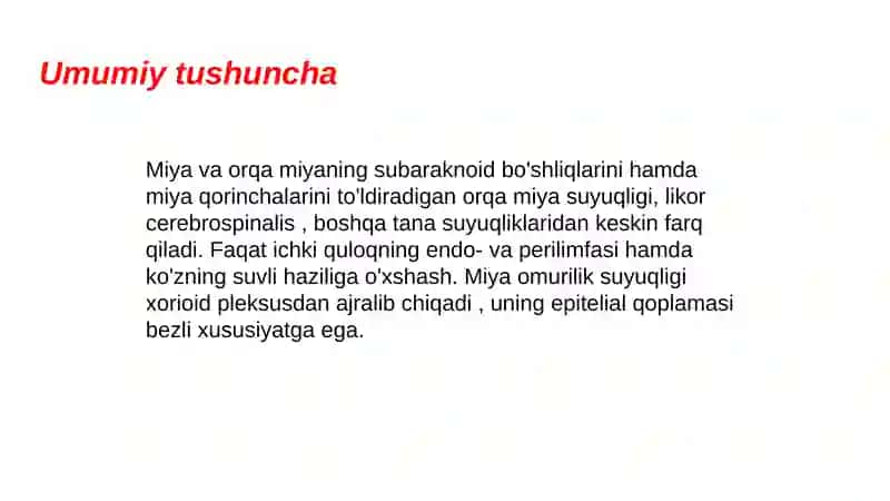 Orqa miya va bosh miya suyuqligi, anatomiya. 2