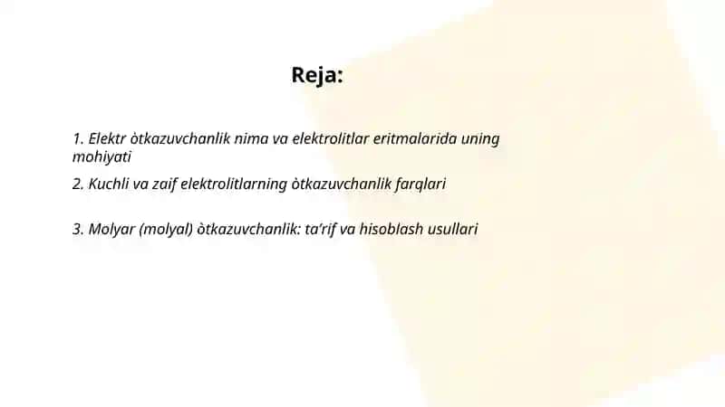 Elektrlitlar eritmalarining elektr òtkazuvchanligi va uning xillari 2