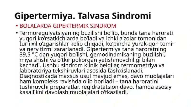 Gipertermiyasindromi va uni davolashda ishlatiladigan dori vositalari 2