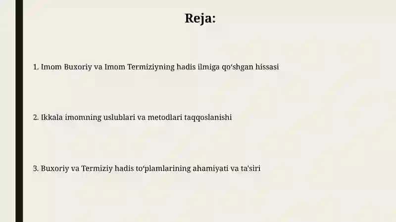 Imom Buxoriy va Imom Termiziyning hadis ilmiga qo'shgan hissalarini qiyosiy tahlili 2