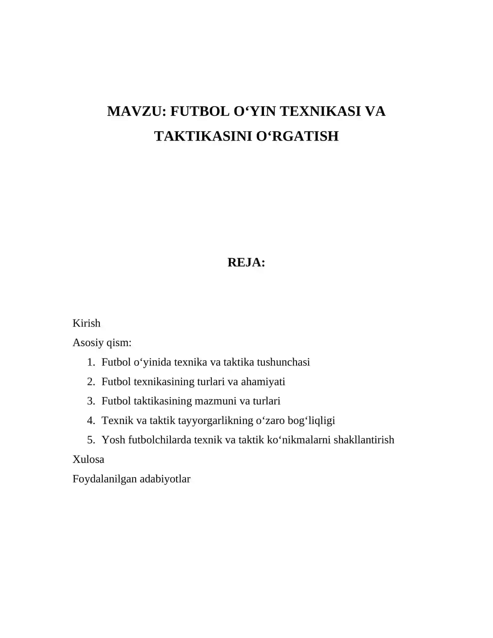 FUTBOL O‘YIN TEXNIKASI VA TAKTIKASINI O‘RGATISH 2