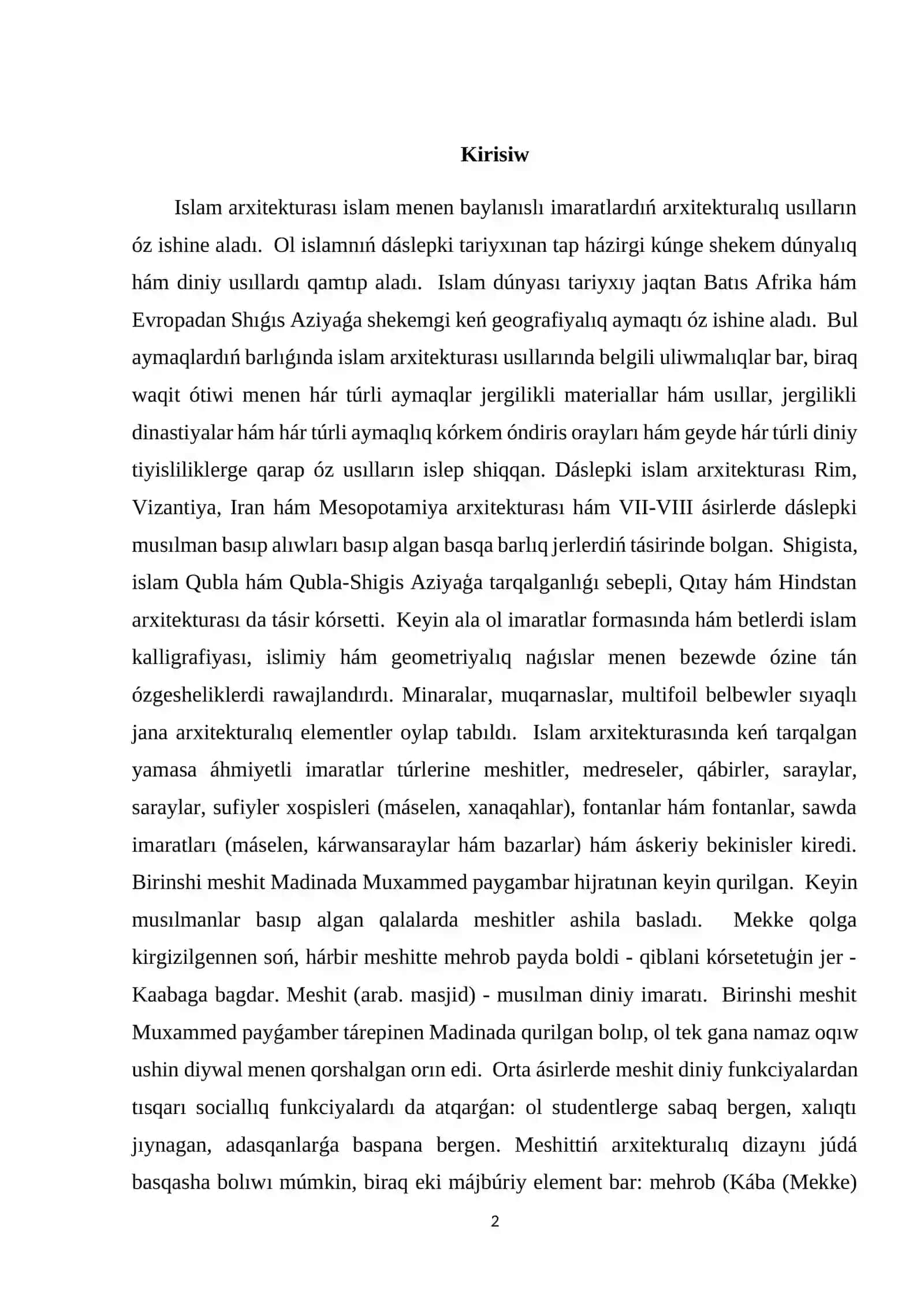 Islam dáwiri arxitekturasında islimiy hám geometriyaliq nag'isli óneriniń rawajlanıwı 2