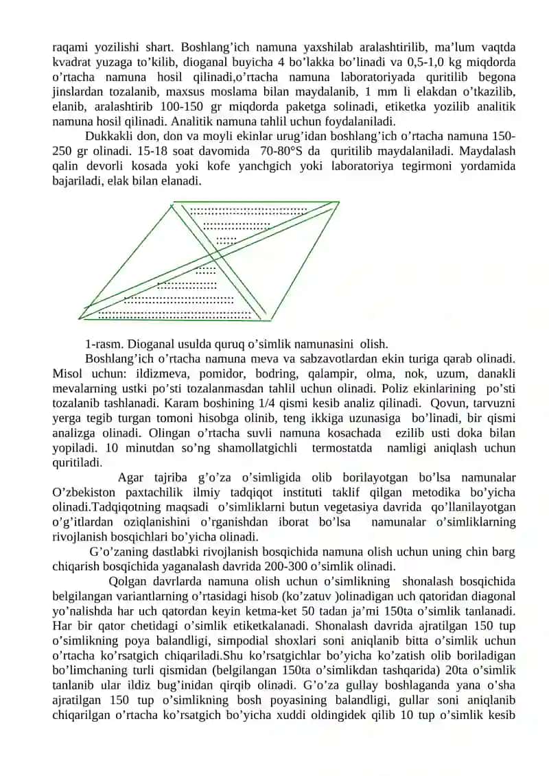 O’SIMLIK NAMUNASINI OLISH VA TAHLILGA TAYYORLASH 2