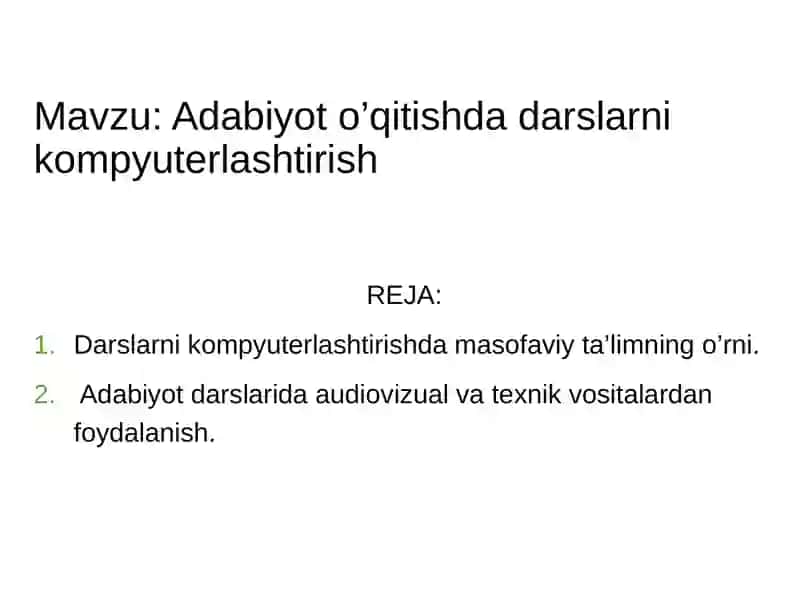 Adabiyot o’qitish metodikasi 2