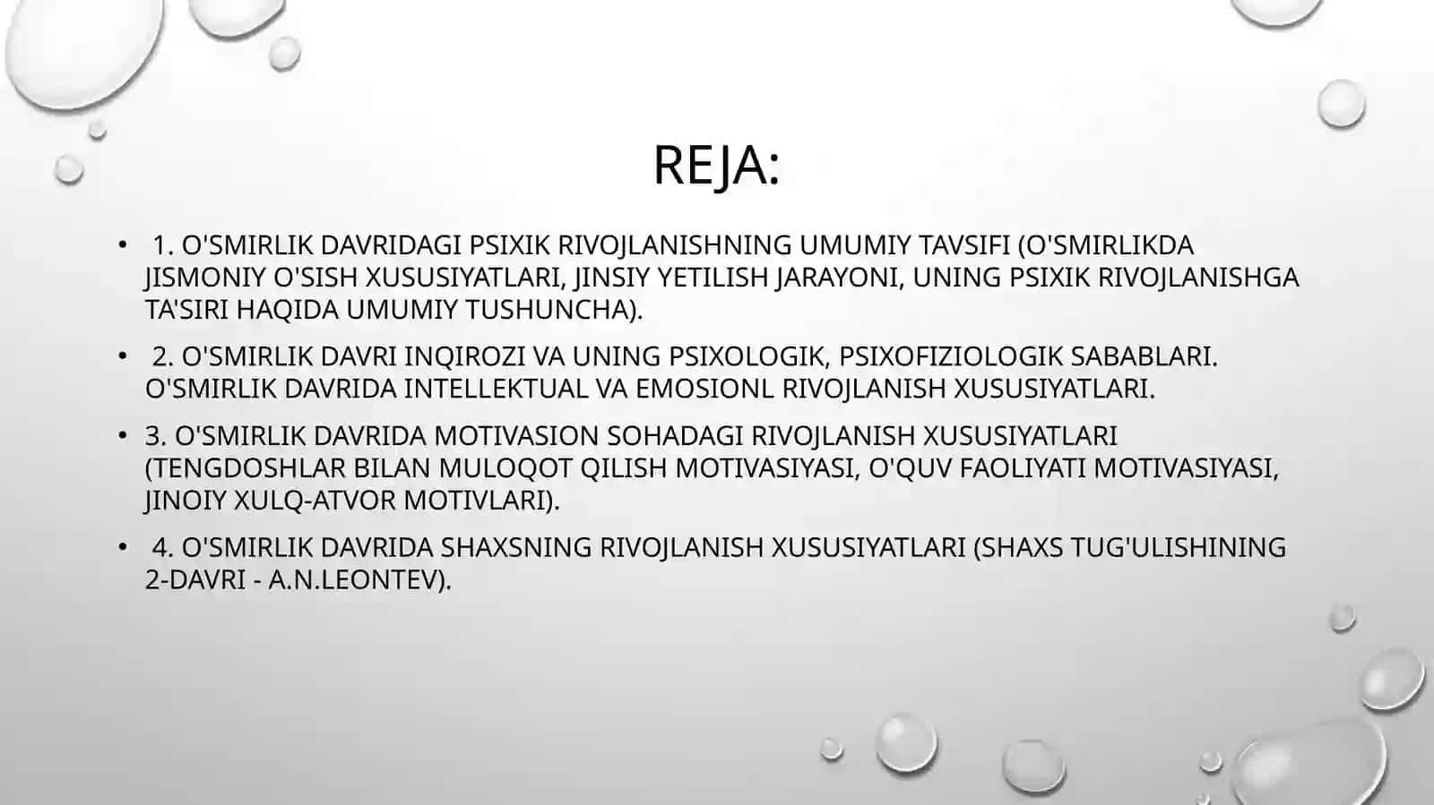 O'smirlik davri dagi psixologik rivojlanishning umumiy tavsiyasi 2