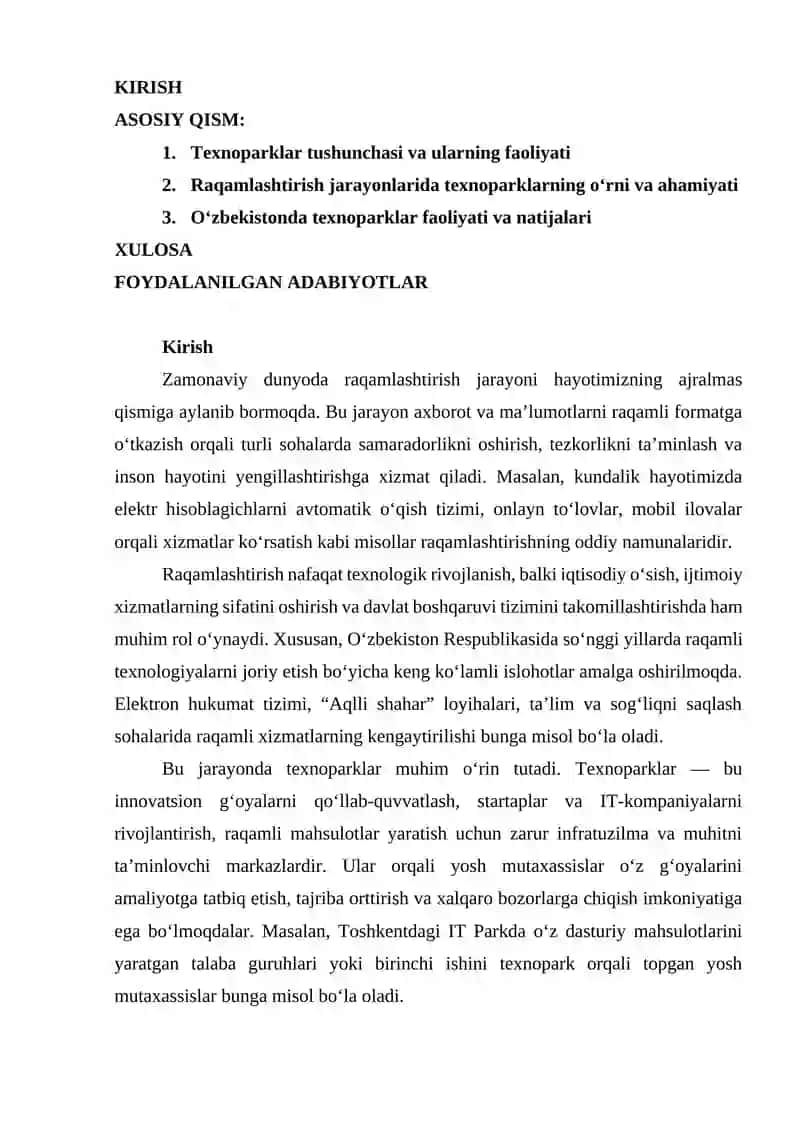 RAQAMLASHTIRISH JARAYONLARIDA TEXNOPARKLARNING OʻRNI 2