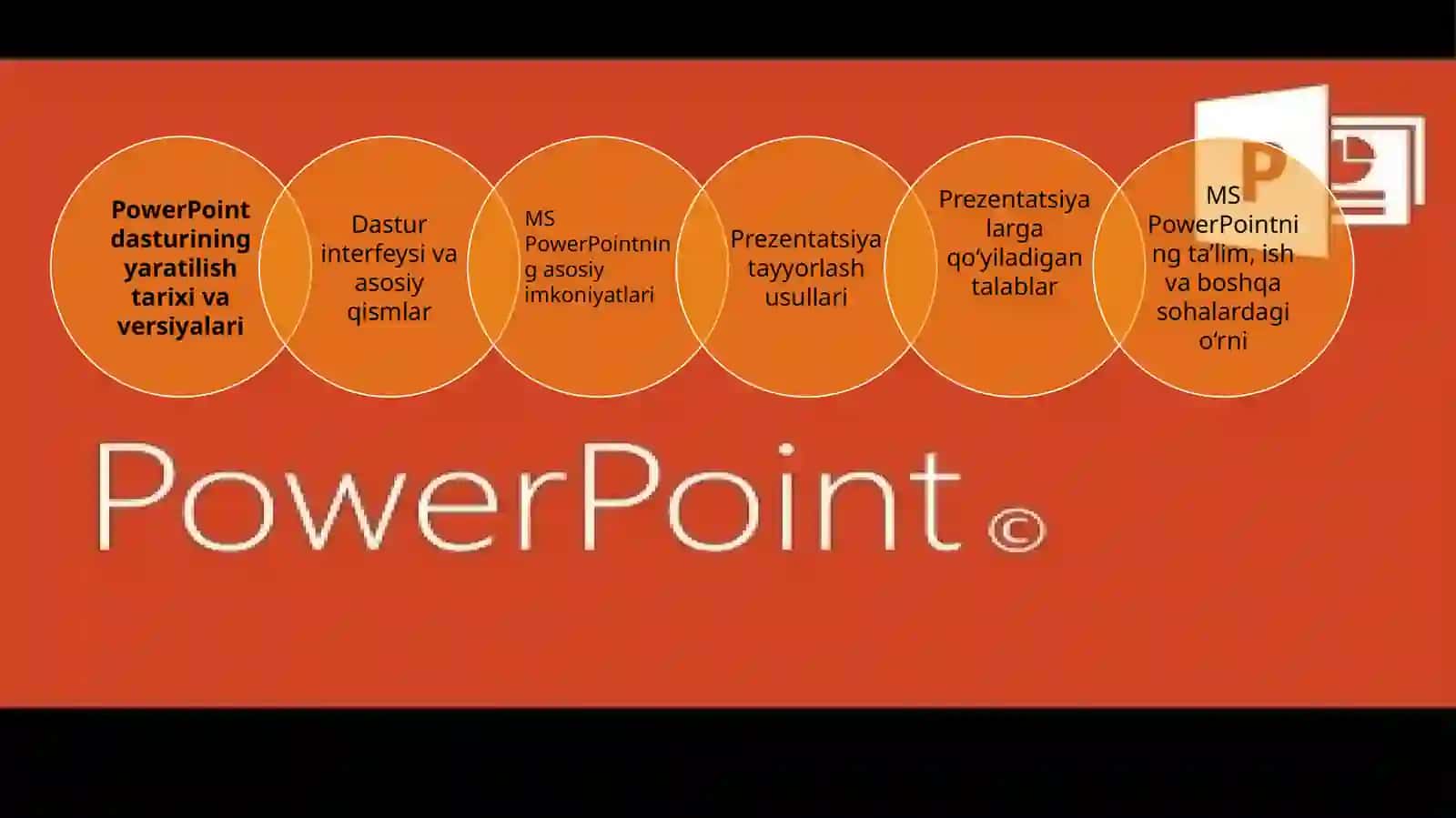 MS PowerPointning dasturiy ta'minoti va uning imkoniyatlari. Prezintatsiya tayyorlash usullari va ularga qo'yiladigan talablar 2