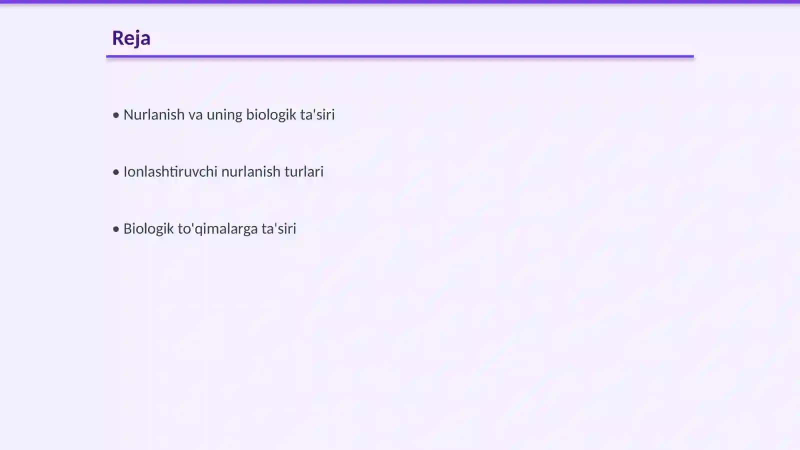 Nurlanishlarning biologik ta'siri va undan himoyalanish Atom yadrosi va elementar zarrachalar fizikasi 2