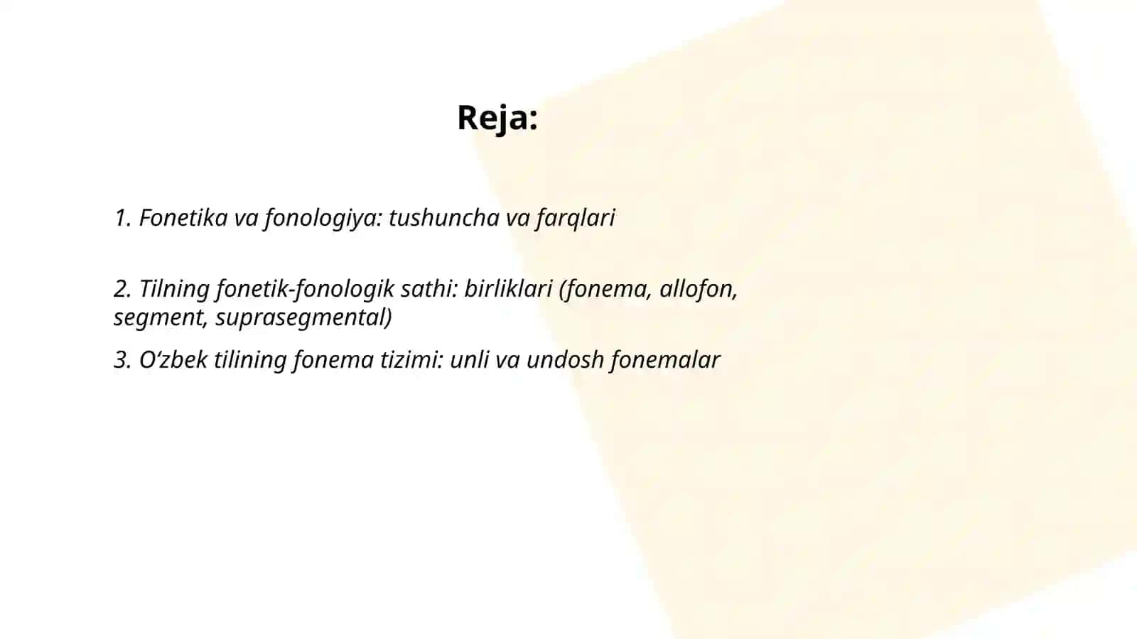 Tilning fonetik-fonologik sathi. Fonetika aspektlari 2