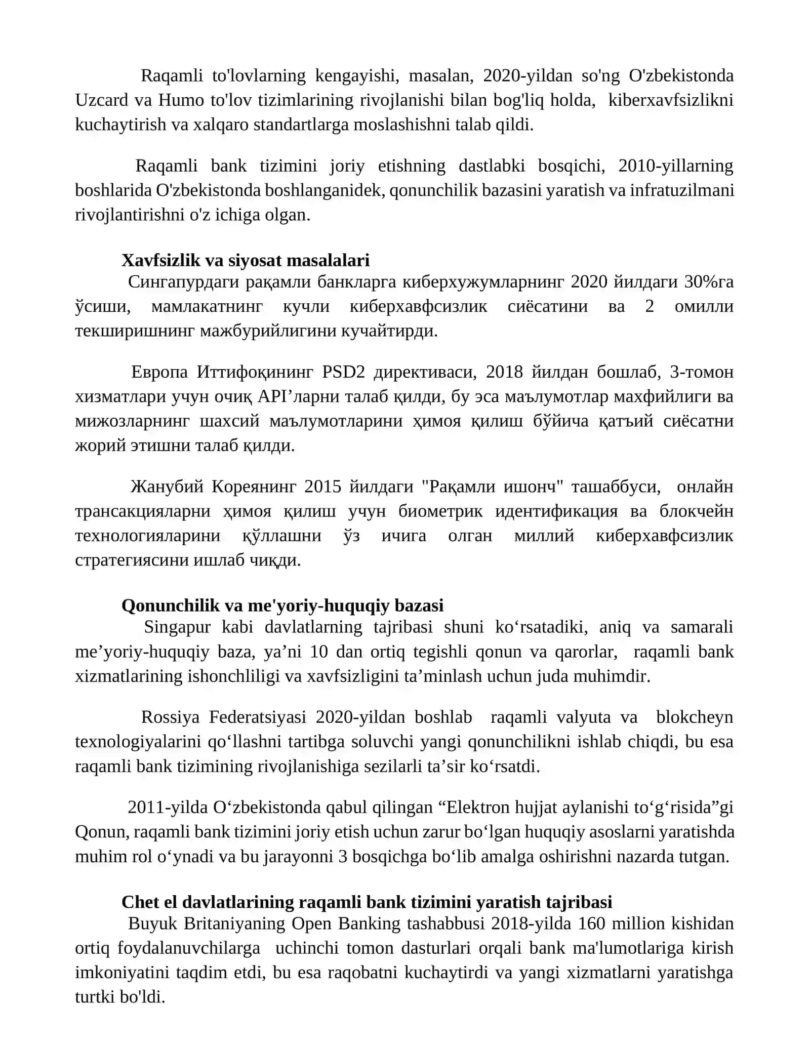 Raqamli bank tizimini tashkil etish va amalga oshiriladigan xorij tajribasi 2