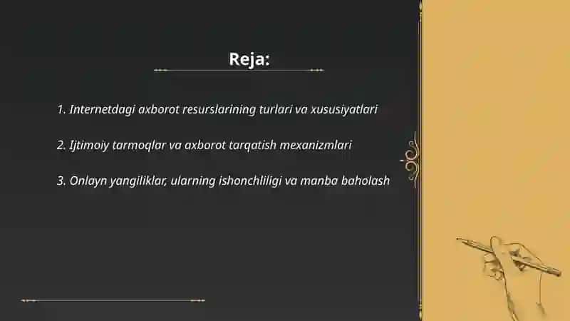 Internetdagi axborot resurslar, Axborotli-psixologik ta’sir manbalari, Neyrolingvistik dasturlash tushunchasi va ularning inson hayotidagi ahamiayti, o‘rni, ta’sir oqibatlari haqida 2