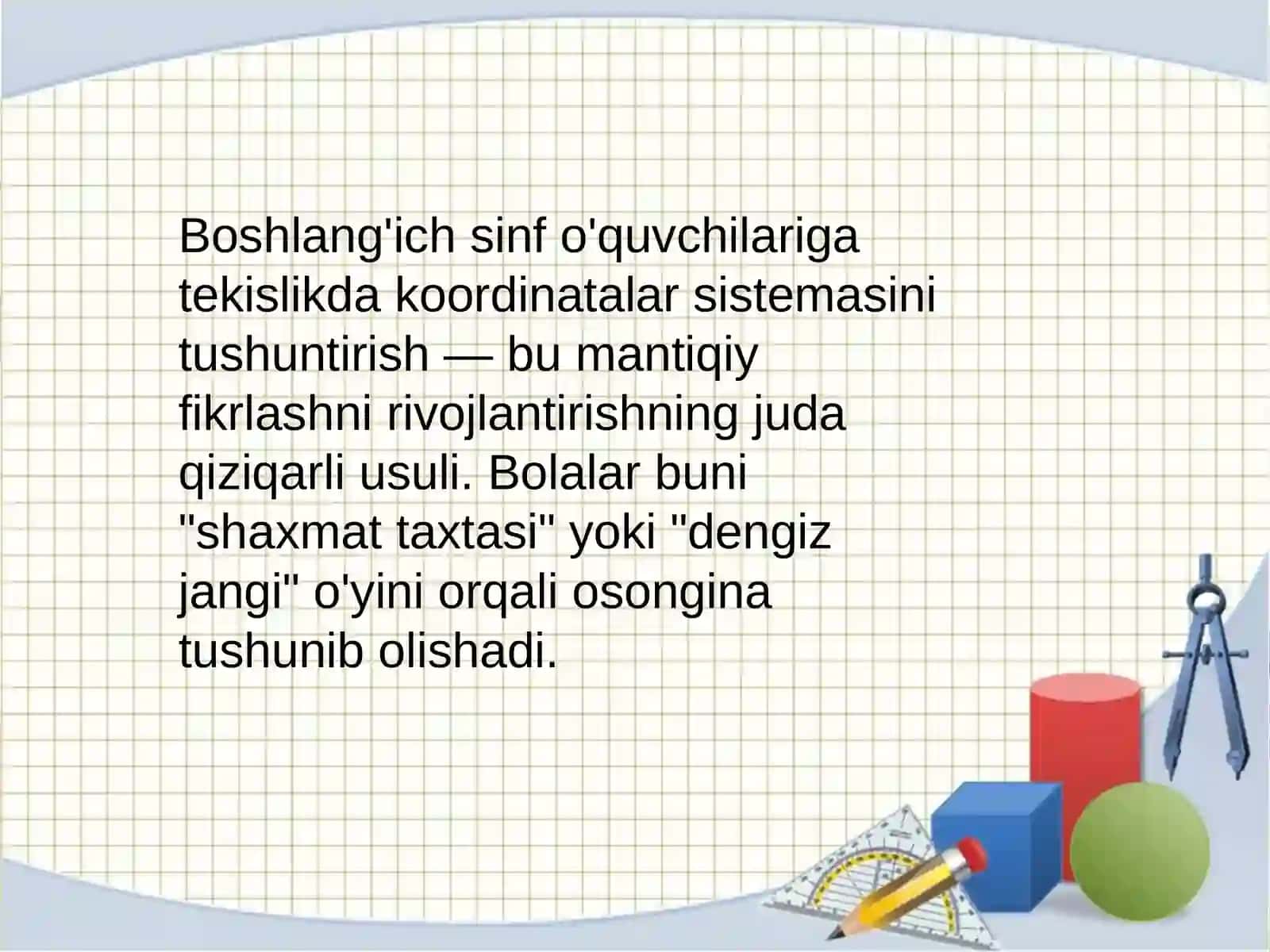 Matematkaga Ixtisoslashtirgan sinflarda tekislikdagi koordinata  son ôqi 2