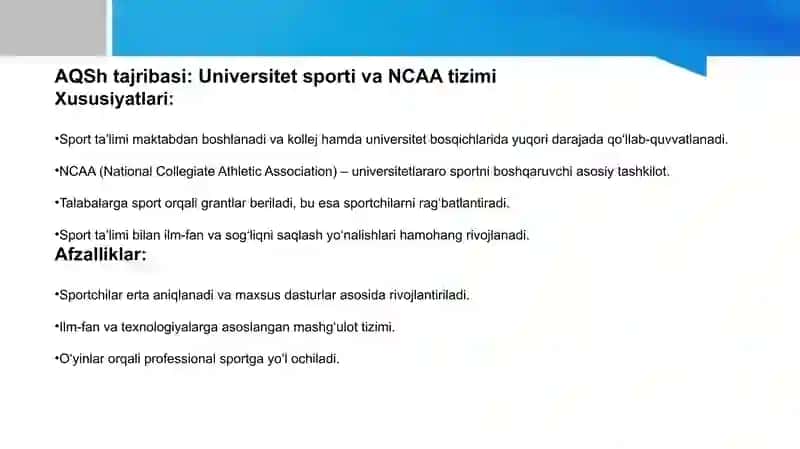 Sport ta’limi tizimlarida xorijiy mamlakatlarning tajribalari 2