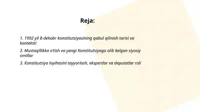 1992 yil 8-dekabrda O'zbekiston Respublikasi Konstitutsiyasini qabul qilinishi 2