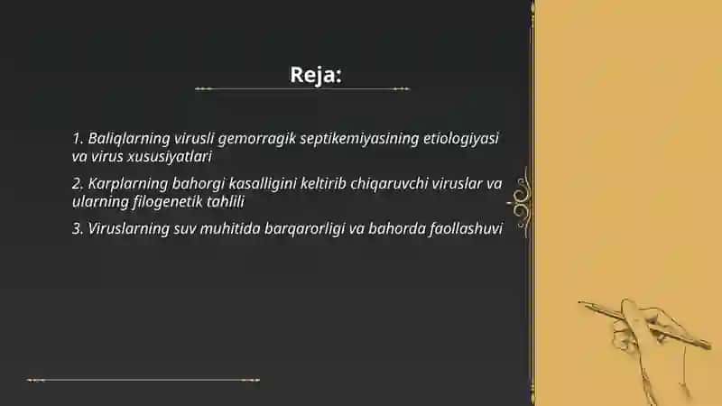 Baliqlarning virusli gemoragik sptisemya va karplarning bahorgi vremya kassaligi 2
