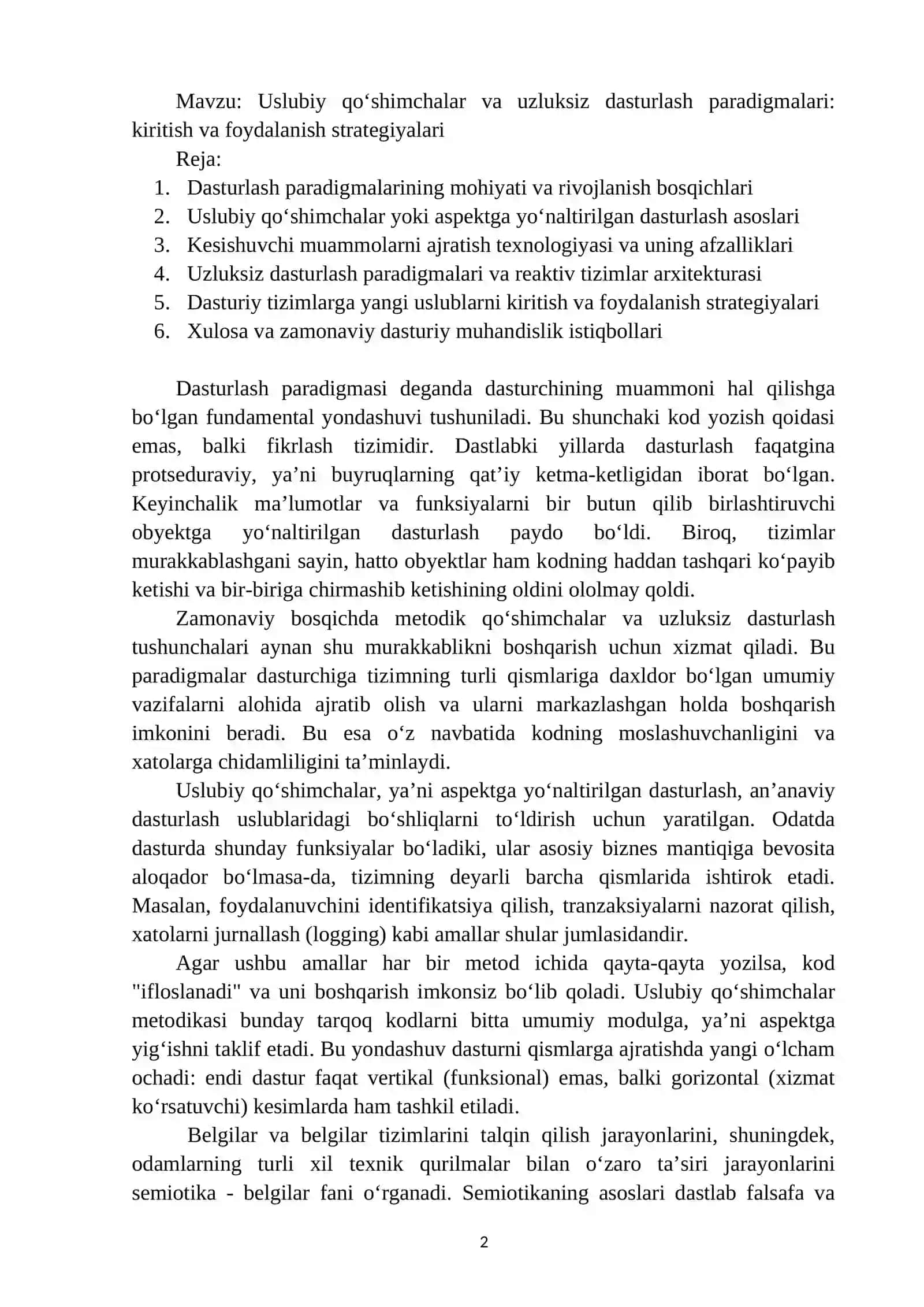 Uslubiy qo‘shimchalar va uzluksiz dasturlash paradigmalari: kiritish va foydalanish strategiyalari 2