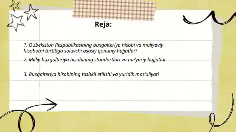 O‘zbekiston Respublikasida buxgalteriya hisobi va moliyaviy hisobotni tartibga soluvchi me’yoriy-huquqiy asoslar 2