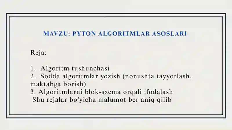 PYTON ALGORITMLAR ASOSLARI 2