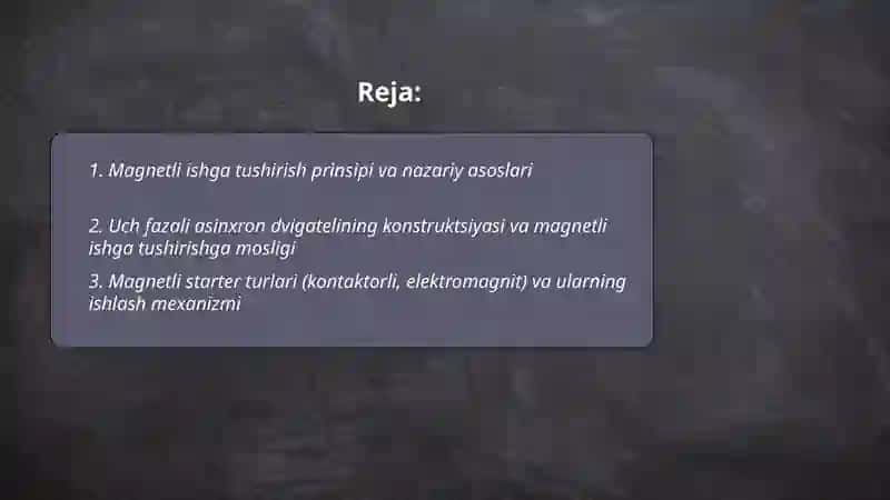 Uch fazali Asinxron dvigatelini magnetli ishga tushirish yordamida boshqarishni sinash 2