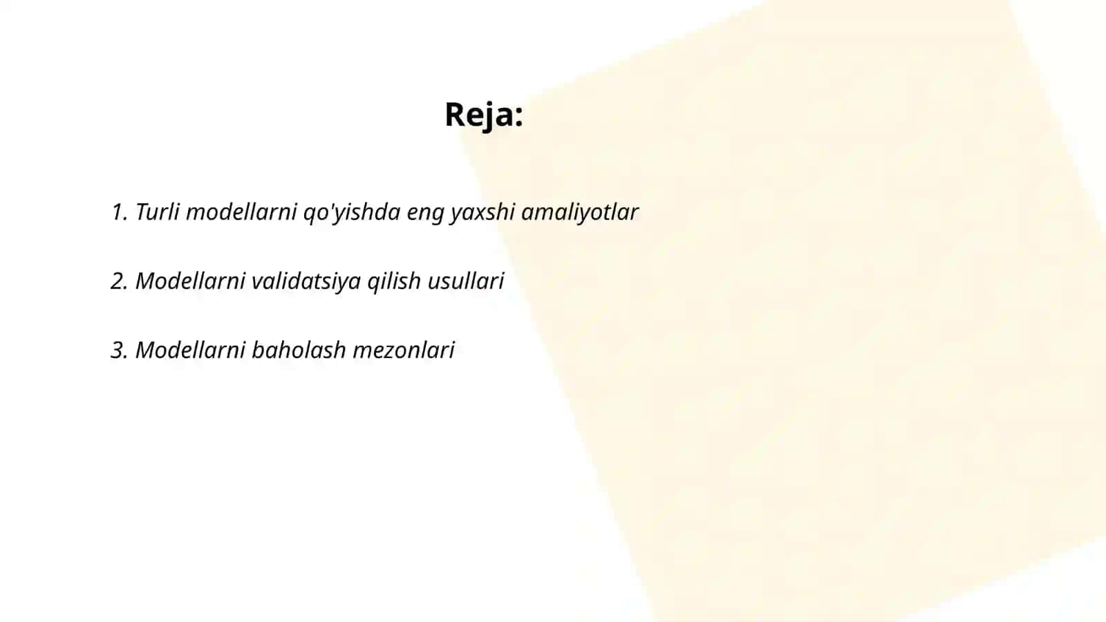 Turli modellarni qo'yishda eng yaxshi amaliyotlar 2