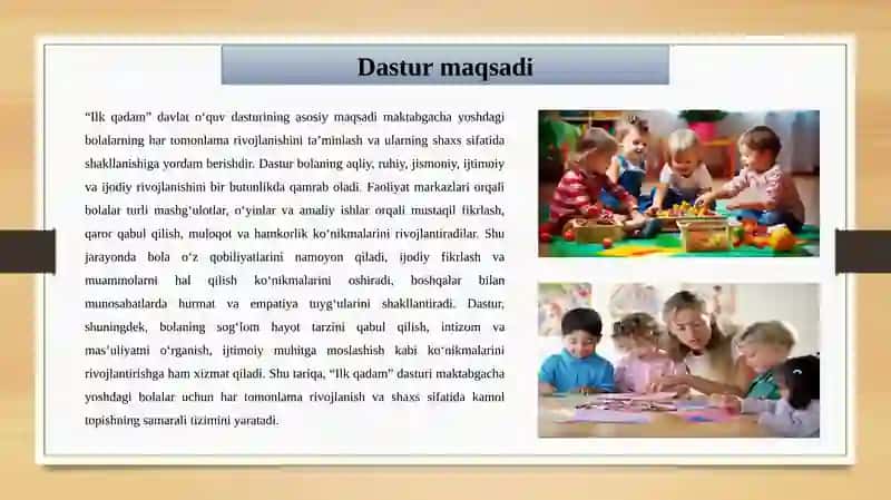 "Ilkqadam" davlat o‘quv dasturi 2