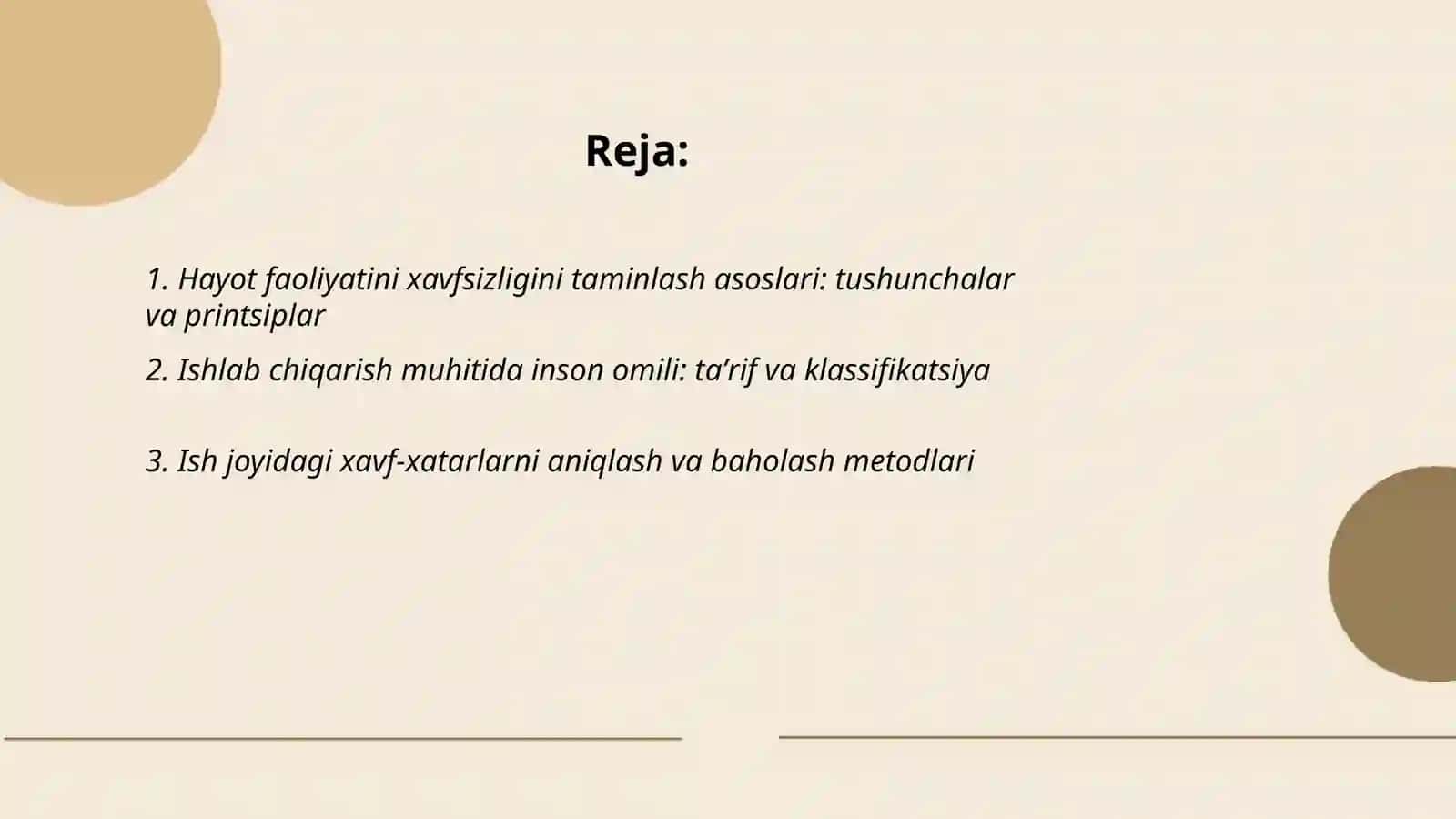 Hayot faoliyatini xavfsizligini taminlash asoslari. Ishlab chiqarish muhitida inson omili 2