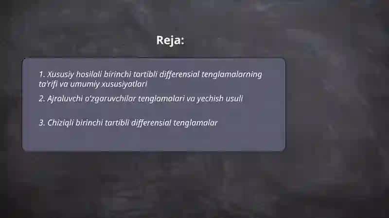 Xususiy hosilali birinchi tartibli differensial tenglamalar 2
