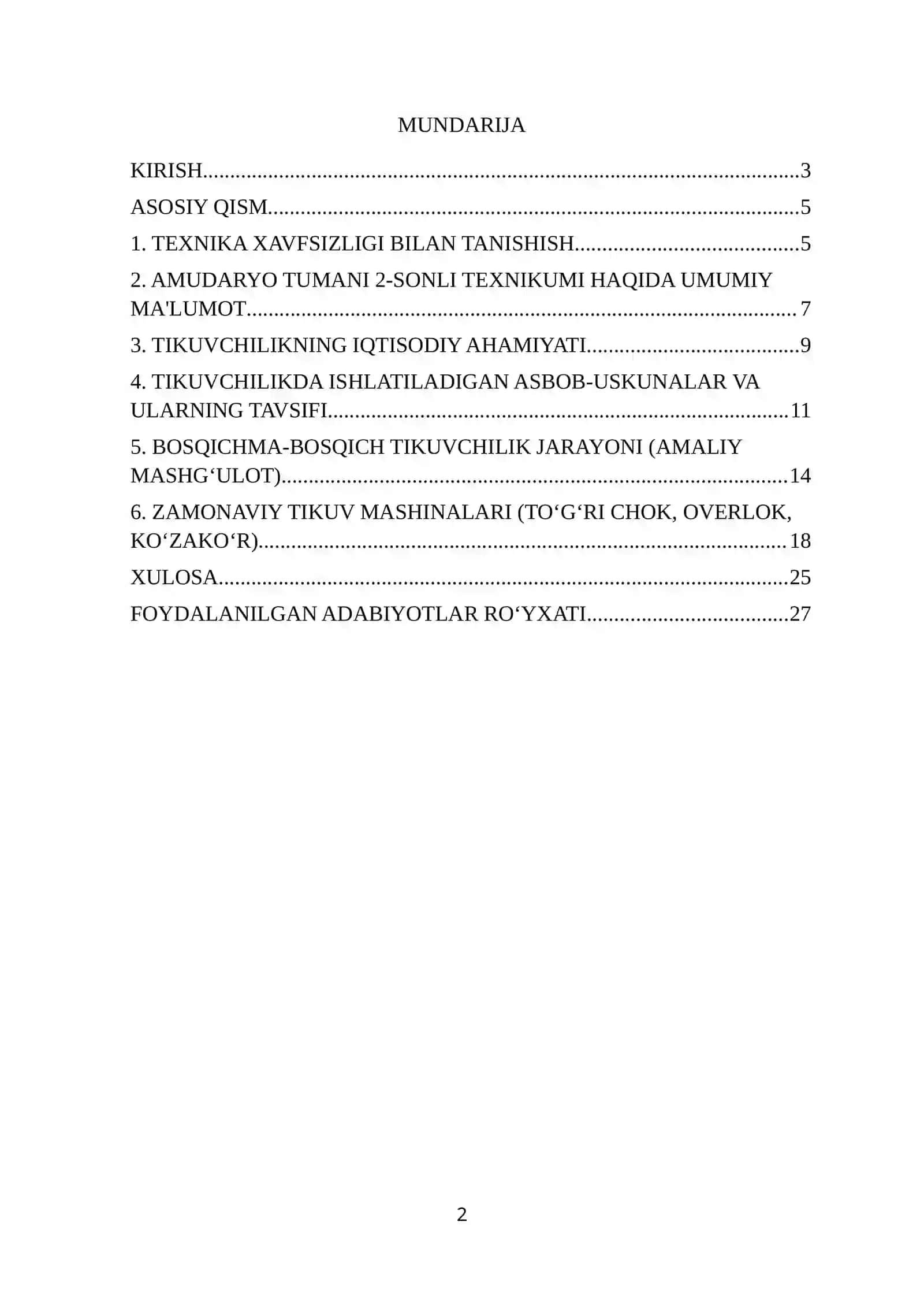 HISOBOT. TEXNIKUM TIKUVCHILIK BOʻYICHA 2