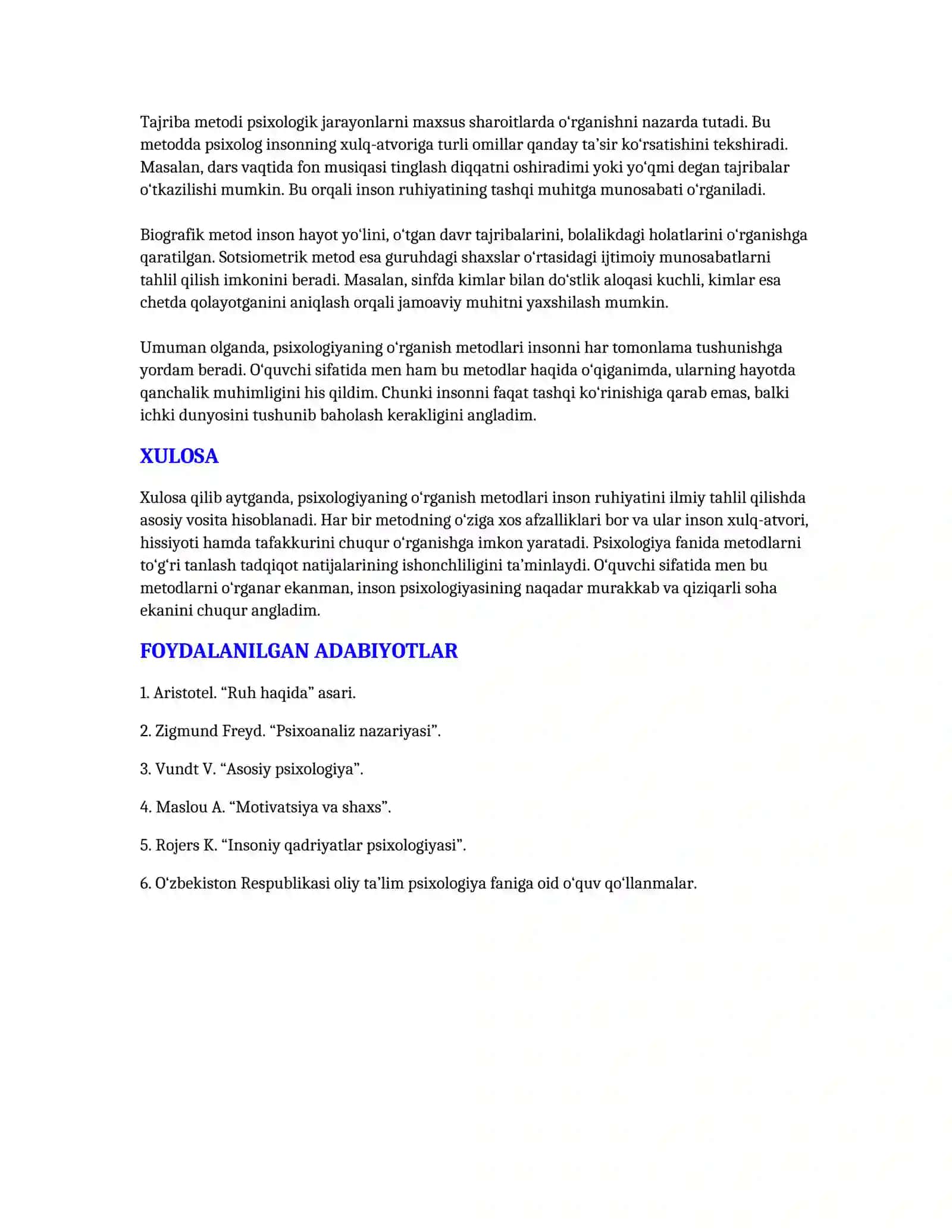 PSIXOLOGIYANING O‘RGANISH METODLARI 2