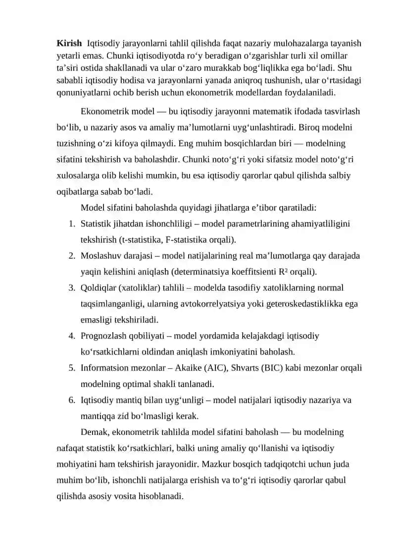 Ekonometrik tahlilda model sifatini baholash mezonlari 2