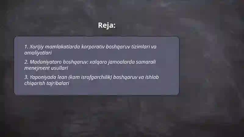 Xorijiy mamlakatlarda biznesni boshqarish tajribalari 2