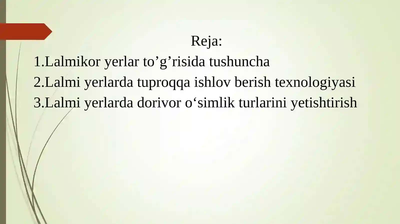 YER MAYDONINI (LALMIKOR YERLARDA) TANLASH VA TUPROQQA ISHLOV BERISH TEXNOLOGIYASI 2
