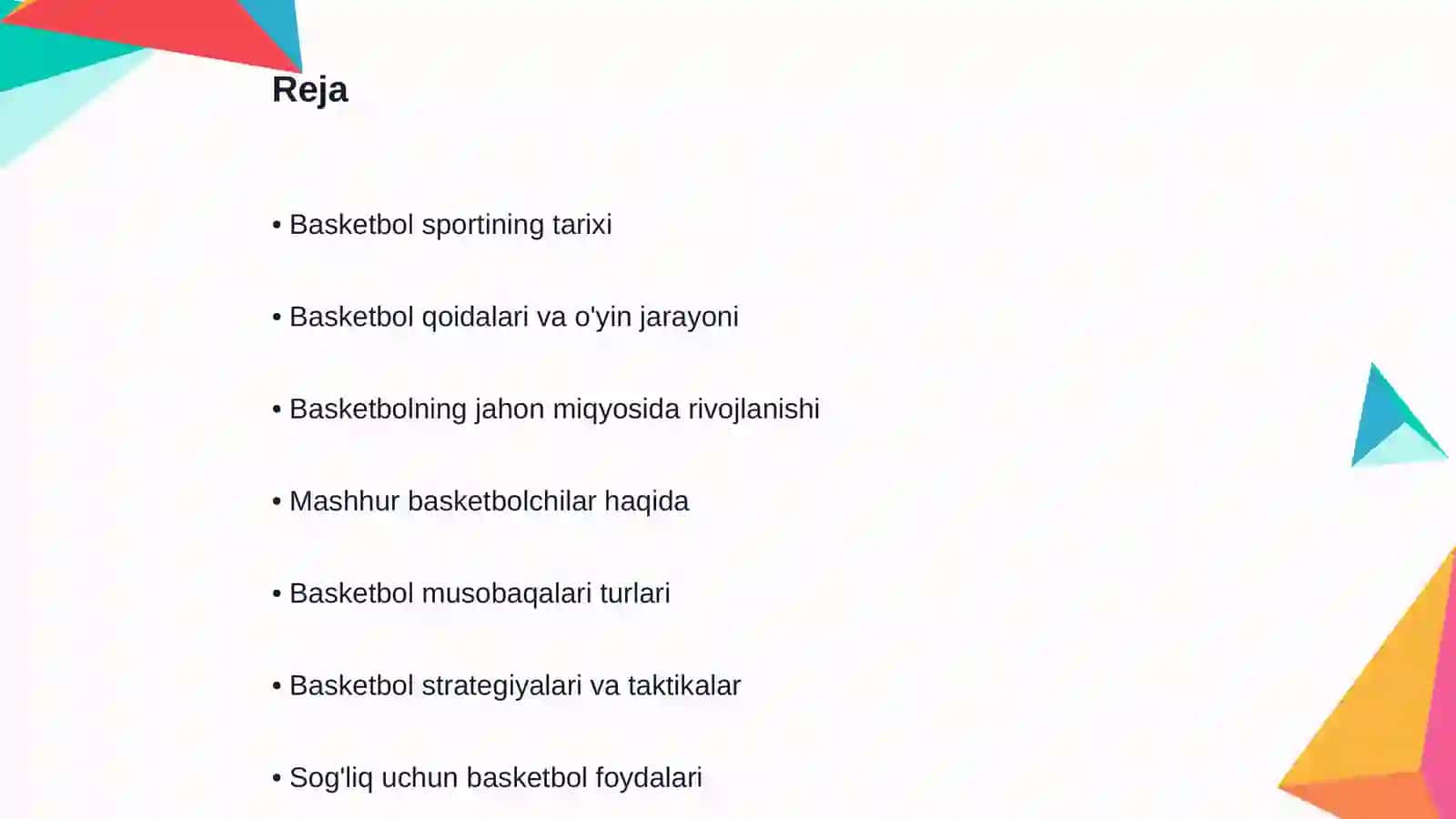 Basketball sport turi bõyicha prezentatsiya tayyorlash 2