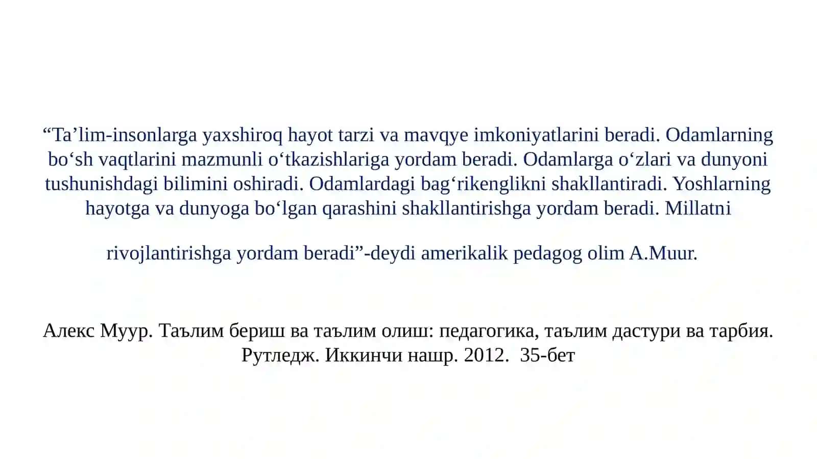 O‘ZBEKISTONDA TA’LIM TIZIMINI MODERNIZATSIYALASH JARAYONLARI.PEDAGOGIKANING PREDMETI, MAQSADI VA VAZIFALARI 2