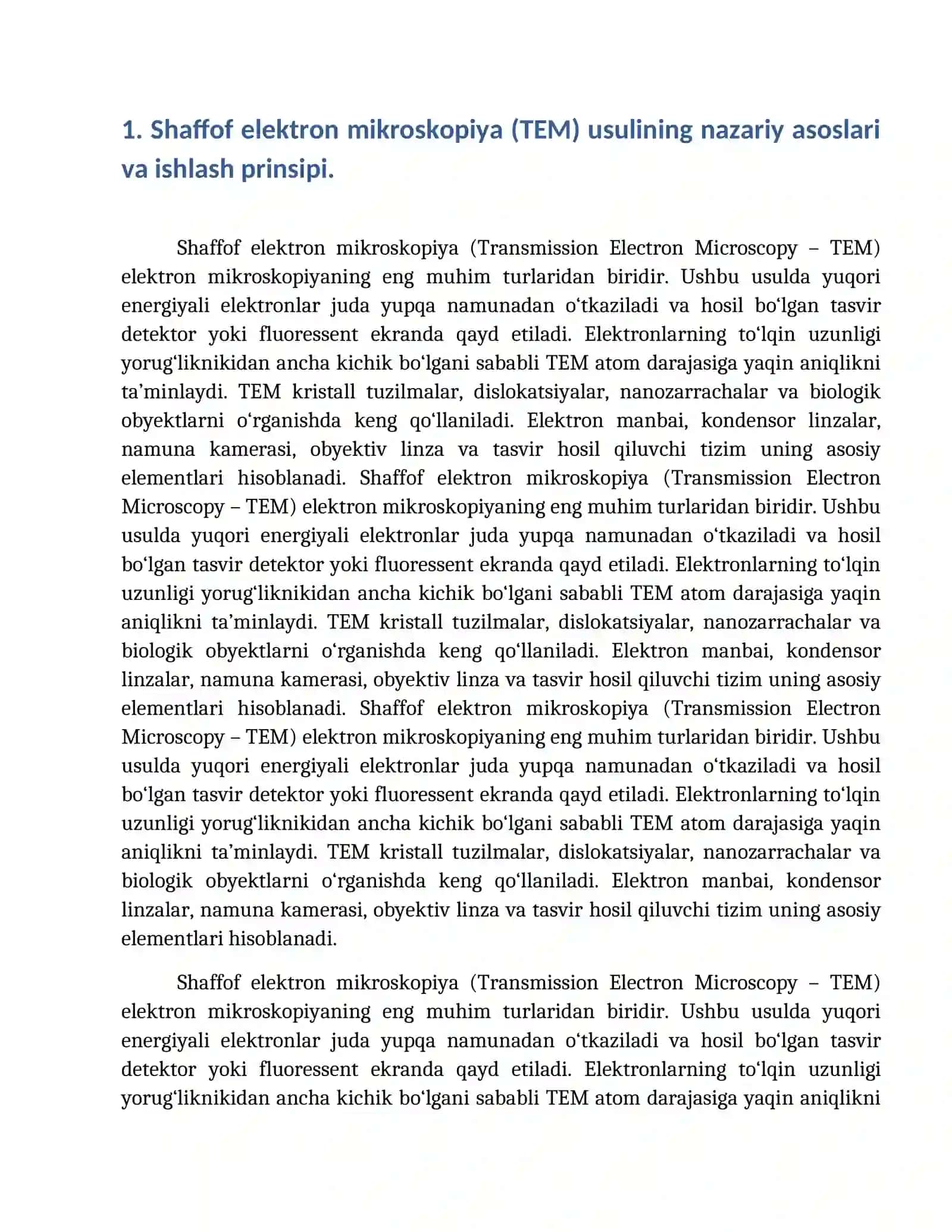 Shaffof elektron mikroskopiya usuli 2