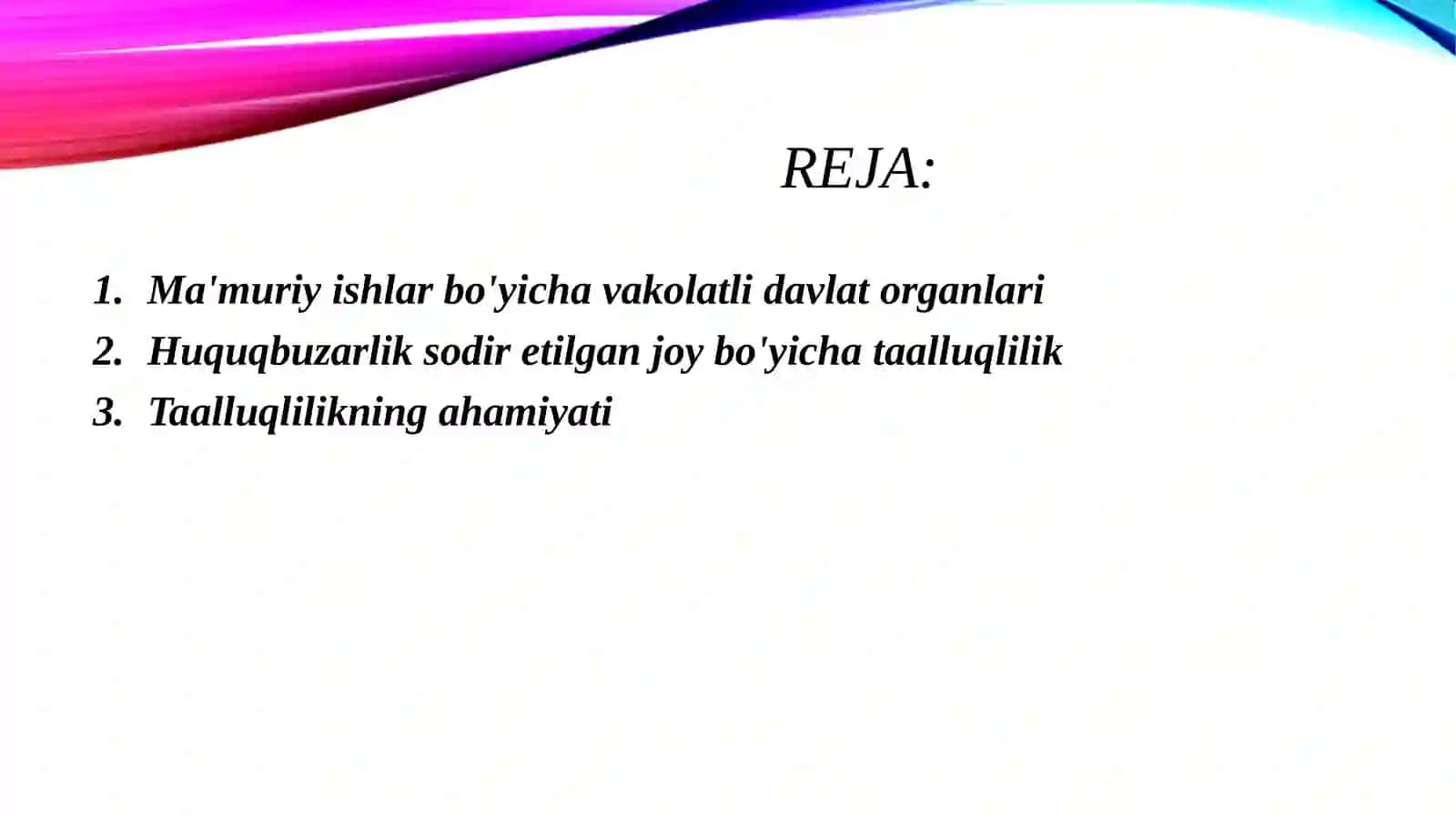 Mamuriy huquqbuzarlik to'g'risidagi ishlarning taaluqliligi 2