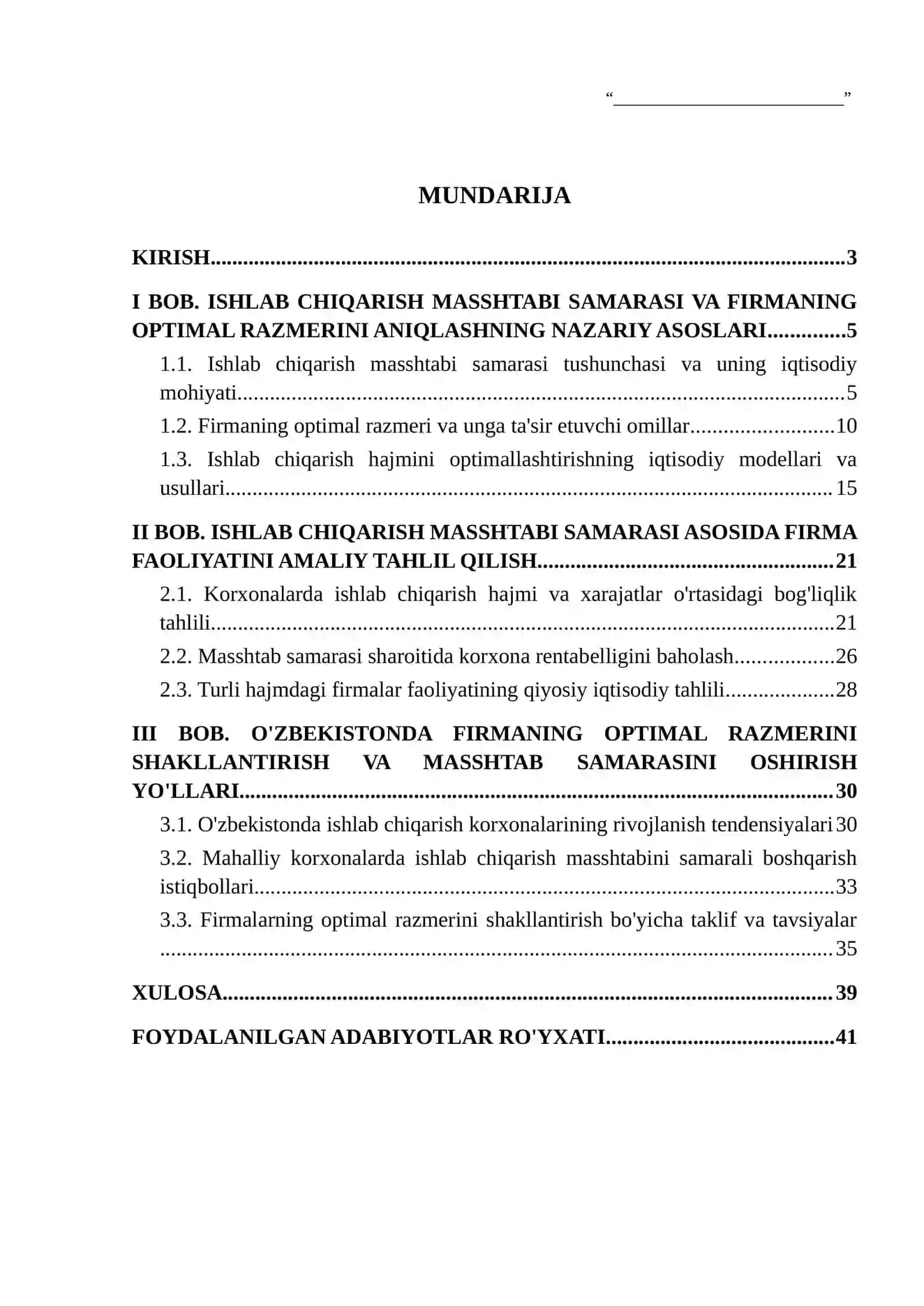 Ishlab chiqarish masshtabi samarasiga ko'ra firmaning optimal razmerini aniqlash 2