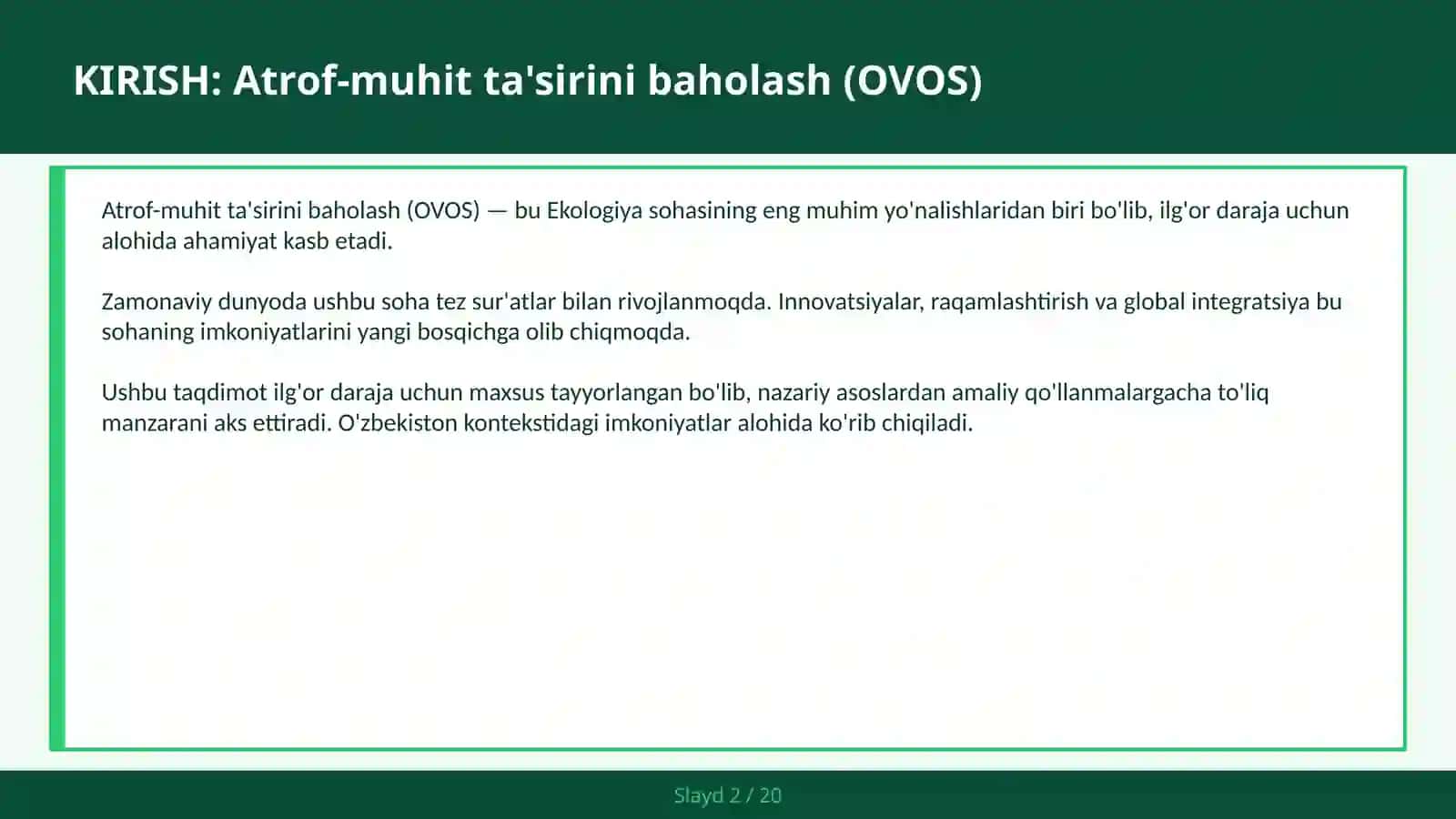 Atrof-muhit ta'sirini baholash (OVOS) 2