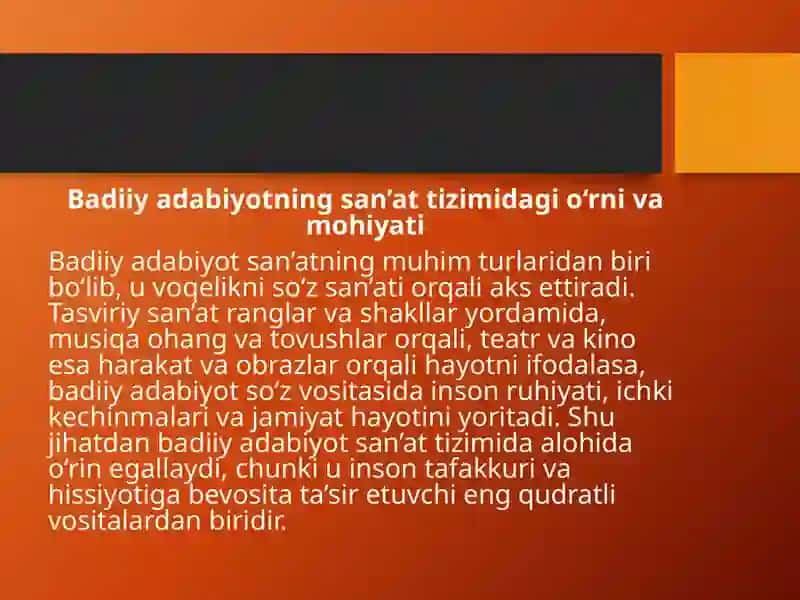 Badiiy adabiyot san’at turi sifatida 2