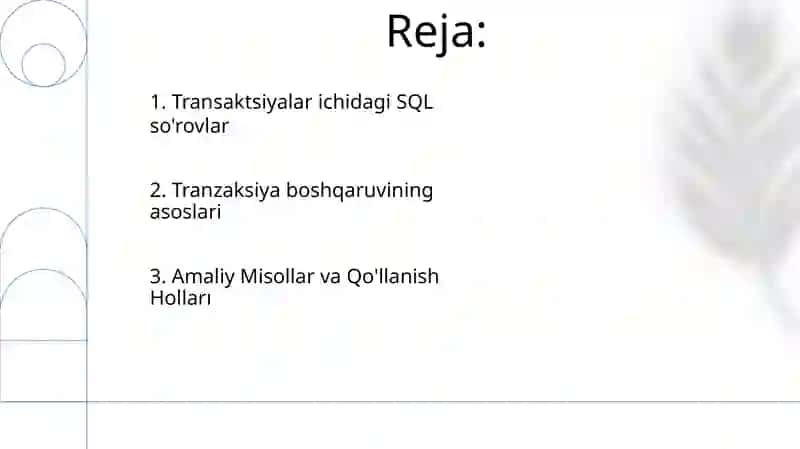 Tranzaktsiyalarni boshqarishda SQL soʻrovlari 2