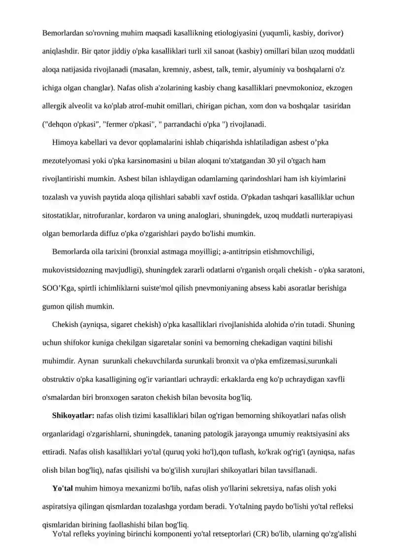Nafas olish a'zolari kasalliklarini tekshirish algoritmi 2