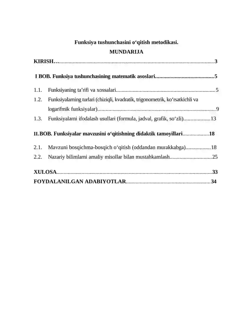 Funksiya tushunchasini o’qitish metodikasi 2