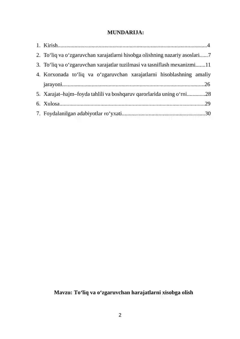 Toʻliq va oʻzgaruvchan harajatlarni xisobga olish 2