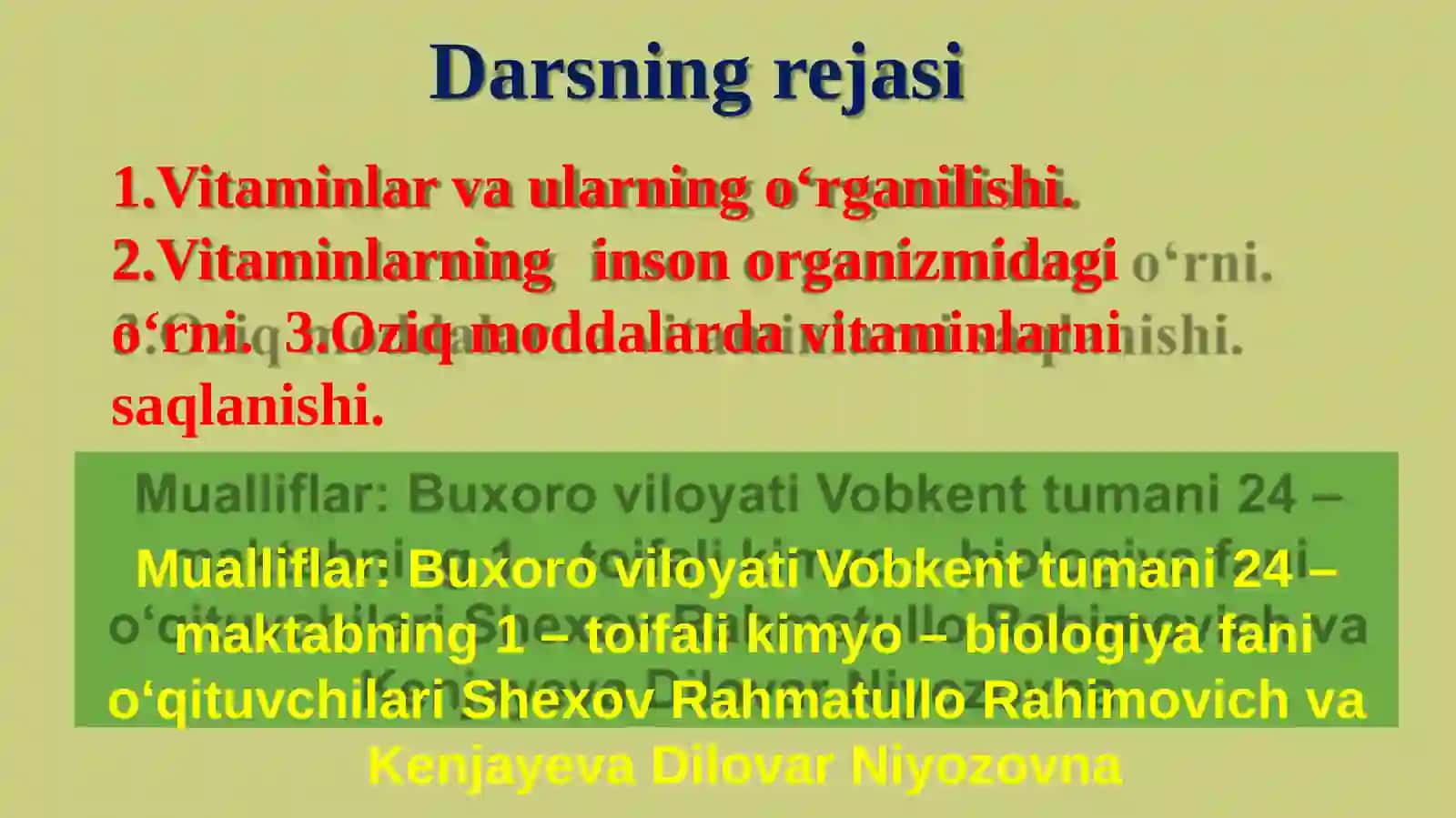 8-sinf Biologiya fanidan Vitaminlar mavzusida dars ishlanma 2