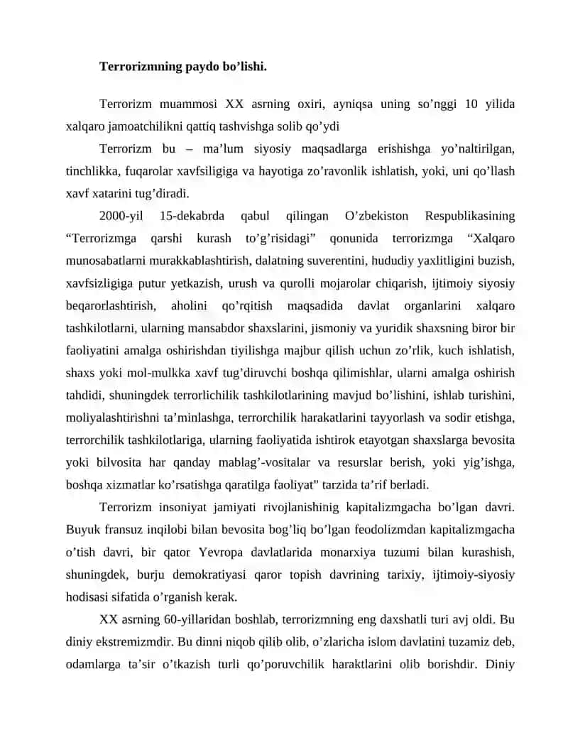 O'zbekiston Respublikasining terrorizmga qarshi kurash to'g'risidagi qonuni 2