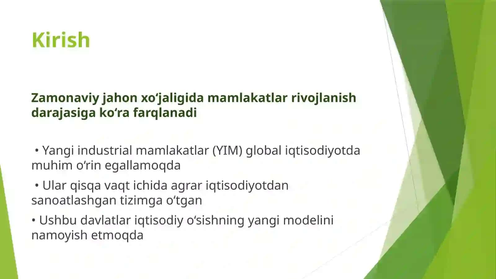 Yangi industrial mamlakatlarning jahon xo‘jaligidagi tutgan o‘rni 2