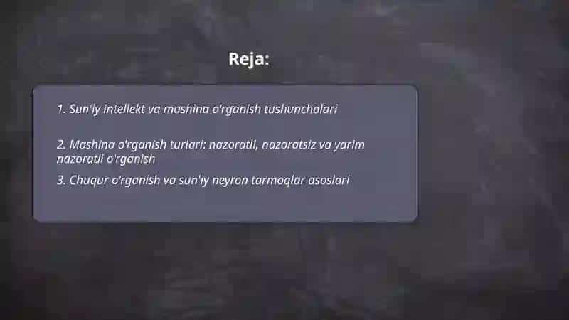 Suniy intlekt va mashina òraganish tushunchalari 2