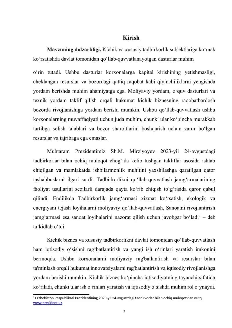 Kichik va xususiy tadbirkorlik korxonalari 2