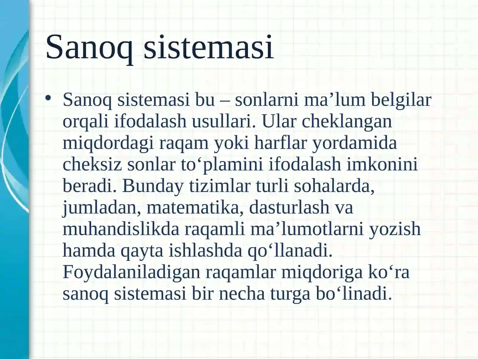 Ikkilik sanoq sistemasini yaratish.Turli sanoq sistemalaridaishlash 2